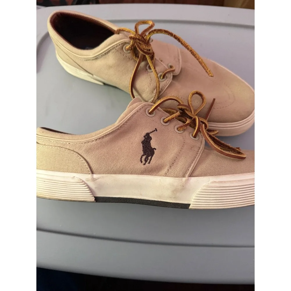 Polo Ralph Lauren Faxon Low Tan Canvas‎ Sneakers Leather Laces 11D 00001629 L12